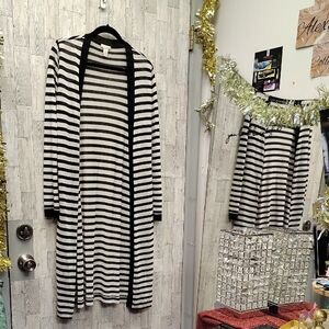Chico's Black and White Striped Cardigan
